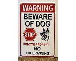Metalen wandbord- Beware of the Dog - Herder - Herdershond - Mancave - Wand Decoratie - Metal sign - Mancave decoratie - Decoratie - Metalen borden - Tekst borden - Metalen bord