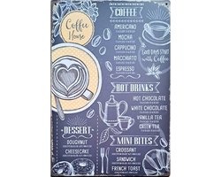 Metalen wandbord Coffee house koffie - 20 x 30 cm
