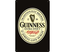 Metalen Wandbord Guinness Bier Label - 20 x 30 cm - Gebold en Reliëf