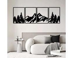 Metalen wanddecoratie, 4 stuks, metaal, berg- en bos, wanddecoraties, berg en bos, metalen muurkunst, grote wandsculptuur voor thuis, woonkamer, slaapkamer (bergwandkunst)