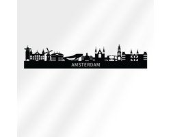 Metalen Wanddecoratie Amsterdam Skyline – Iconen van de Stad in 2 mm Staal – 80x16cm