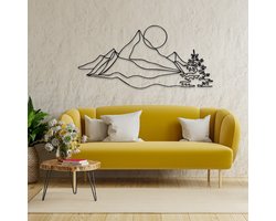 Metalen Wanddecoratie Bergen – 3D Wandkunst – Zwart – 84 x 39 cm