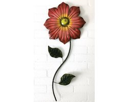 Metalen Wanddecoratie Bloem - Handgemaakt van gerecycled metaal - hoogte ca. 80cm - voor binnen en voor buiten
