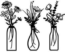 Metalen wanddecoratie - bloemenlijn - minimalistisch - zwart - muurkunst - bloem - decoratie - woonaccessoire - geschikt voor diverse ruimtes - moderne stijl - zwarte bloemen - decoratie voor huis en interieur - 3 stuks.