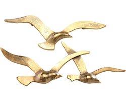 Metalen Wanddecoratie Drie Vogels in Goud Wandobject voor Woonkamer of Hal