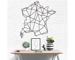 Metalen Wanddecoratie - Kaart Frankrijk - Woonkamer Decoratie - 3D Effect - 72 x 75 cm - Mat Zwart