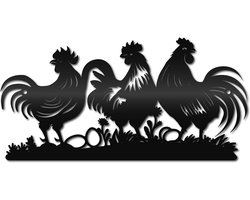 Metalen Wanddecoratie Kip en Haan Zwart Rustiek Silhouet voor Binnen en Buiten