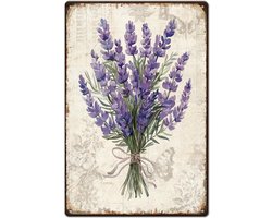 Metalen Wanddecoratie Lavendel Bloemen - Vintage Botanisch Tin Bord (20x30 cm)