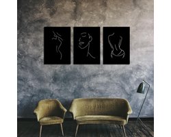 Metalen Wanddecoratie Line Art (drieluik)| Wanddecoratie van metaal | 65x1380cm(LxB) | Kunst van Staal | Metalen wanddecoratie | Line Art | Chic | Elegant | Sexy| Zwart metaal | Tuindecoratie | Modern | Industrieel | Wall art | Gratis verzending