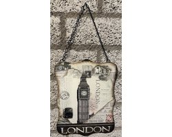 Metalen wanddecoratie "London" - meerkleurig - hoogte 43 x 20 x 1 cm - Voor binnen en buiten - Wanddecoratie - Woonaccessoires - Tuinaccessoires