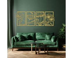Metalen wanddecoratie lotusbloem set van 4 - stijlvolle muurkunst voor woonkamer en kantoor