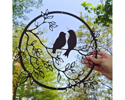 Metalen Wanddecoratie met Vogels, IJzeren Wandsculpturen voor Woonkamer en Slaapkamer, Unieke Muurkunst voor Thuis (30 x 30 cm)