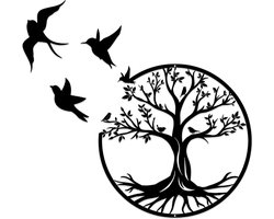 Metalen wanddecoratie, metalen levensboom wanddecoratie silhouet, stamboom met vogels op tak, decoratie voor huis, slaapkamer, woonkamer, keuken (Vogel 50cm)