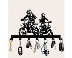 Metalen Wanddecoratie Motorcross – 30cm | Silhouet met Haken voor Sleutels & Accessoires