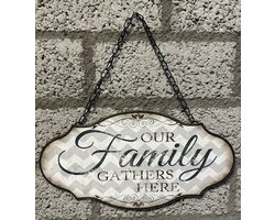 Metalen wanddecoratie "Our Family Gathers here" - meerkleurig - hoogte 29 x 30 x 1 cm - Voor binnen en buiten - Wanddecoratie - Woonaccessoires - Tuinaccessoires