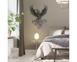 Metalen Wanddecoratie Phoenix – 3D Wandkunst – Zwart – 50 x 27 cm
