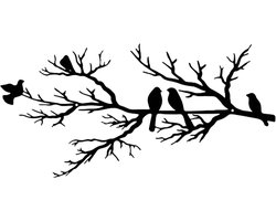 Metalen wanddecoratie vogel - boomtak silhouet - hangend - voor balkon, tuin, woonkamer - decoratie - gezin - zwart - 43x18.6cm - 1 stuk