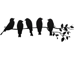 Metalen wanddecoratie vogel - boomtak silhouet - Tuindecoratie - Decoratie voor buiten - Tuin - hangend - voor balkon, tuin, woonkamer - decoratie - gezin - zwart - 40*14cm - 1 stuk
