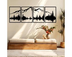 Metalen Wanddecoratie - Wandkunst Berg & Bos - 4 Stuks - Metaal