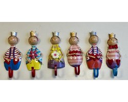 Metalen wandhaken "jongens en meisjes" voor kinderen - set van 6 stuks - meerkleurig - hoogte 15x5x1cm - Woonaccessoires - Decoratieve wandhaken voor kinder kamer