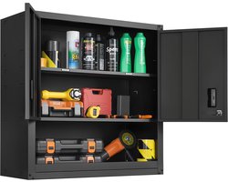 Metalen wandkast, 76,2 inch breed x 30,5 inch diep x 76,2 inch hoog, stalen hangende opbergkast met afsluitbare deuren en verstelbare plank voor garage, kelder, keuken, magazijn, montage vereist, zwart