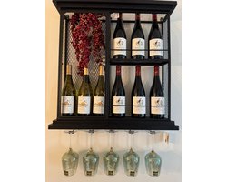 Metalen wandkast voor flessen wijn of andere en wijn/glashouders 68x66cm wijnrek