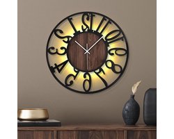 Metalen Wandklok - Grote Klok Stille Klok - Woonkamer Decoratie - Met Lichtsensor - 50 cm - Donkerbruin