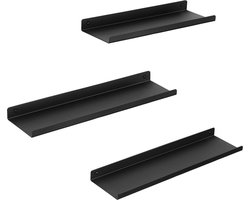 Metalen wandplanken set van 3 zwevende planken - industriële stijl - decoratie fotolijsten - snuisterijen - 6 schroeven - meerdere indelingen - zwart LFS12BK Opbergrek