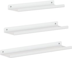 Metalen wandplanken, set van 3, zwevende planken, industriële stijl, voor decoraties, fotolijsten, snuisterijen, 6 schroeven inbegrepen, meerdere indelingen, wit