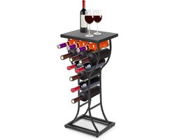 Metalen Wijnrek met Marmeren Tafelblad en Stijlvol Design, Wijnstandaard voor 12 Flessen, 38 x 30 x 85 cm