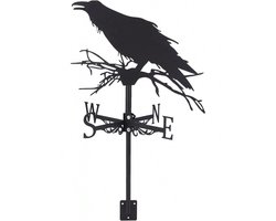 Metalen windwijzer, dakmontage weer windvaan richtingaanwijzer, buitenscène tuinornament voor schuur, boerderij, tuin, terrasdecoratie (kraai)