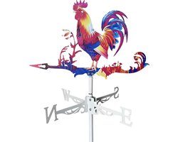 Metalen Windwijzer - Tuindecoratie Haan - Windrichting Bepalen - Weerbestendig Ontwerp - 32x55 cm - Veelkleurig