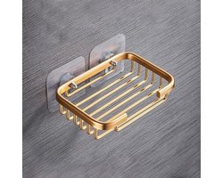 Metalen zeepbakje met sterke zuignap en zelfklevende wandhouder, geschikt voor badkamers, doucheruimtes en badkuipen (goud).