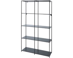 Metalen Zwarte Wandkast – 98×33×175 cm – 5 Planken (5 kg per plank) – Industriële Opberg- & Presentatiekast