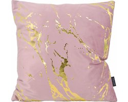 Metallic Marble Pink / Gold Kussenhoes | Velvet / Polyester | 45 x 45 cm