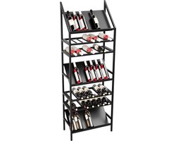 MetaloPro Wijnrek Alsace – Zwart Metalen Flessenrek Voor 49 Wijnflessen, Robuust Design, Ideaal Voor Keuken, Kelder Of Bar – 170x60x30cm