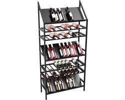 MetaloPro Wijnrek Amarone – Zwart Metalen Flessenrek Voor 117 Wijnflessen, Robuust En Uitschuifbaar Design, Ideaal Voor Keuken, Kelder Of Bar – 170x80x30cm