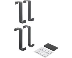 Metaltex - Deurhaak Set - 4 Stuks - Deurhaken - Zwart met Antislip Pads - Ophanghaak - Voor 1,6 en 2,2 cm Deuren