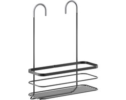 Metaltex - Doucherek - Ophangen zonder boren - Badkamerrek hangend voor aan de douche - Inclusief haken en antikrasbescherming - 28x14x38 cm - Matzwart - 5 jaar garantie