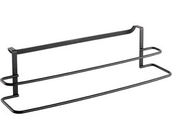 Metaltex - Dubbele Handdoekhouder - Handdoekrek zonder boren - 38 x 10 x 9 cm - Zwart - TouchTherm coating