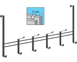Metaltex - Kapstok voor deur van 2 cm - Zwart - 10 haken - deurkapstok - 44,5x20,5 cm - opdekdeur