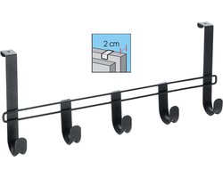 Metaltex - Kapstok voor opdekdeur van 2 cm - Zwart - deurkapstok - 5 haken - 38x6x15 cm