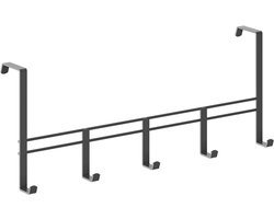 Metaltex - Kapstok voor stompe deur van 4 cm - Deurkapstok - Zwart - 5 haken - 38x6x15cm