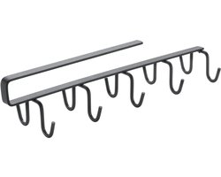 Metaltex - Kopjesrek onder plank - Mokkenhouder Zwart Metaal - Voor 10 kopjes - 25 x 6 x 6 cm