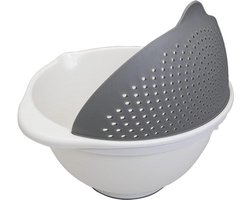 Metaltex - Vergiet en Kom 2 in 1 - Afgietdeksel - Diameter 25 cm - 3,5 Liter - Wit/Grijs