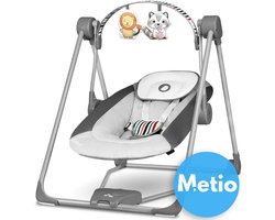 Metio - Elektrische Baby Wipstoel "Otto" - Schommelstoel met Geluidloze Werking, 5 Snelheden, Timer & Interactieve Speelboog - Compact Opvouwbaar - Grijs