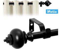 METIO - Heavy Duty Zwarte Gordijnroede 168-305 cm - Met Transparante Eindstukken | Uitschuifbare Metalen Gordijnstangenset