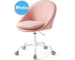 Metio – Luxe Home Office Stoel Zonder Armleuningen – In Hoogte Verstelbaar, 360° Draaibaar, Katoen-Linnen Bekleding, Compact Ontwerp – Pastel Roze