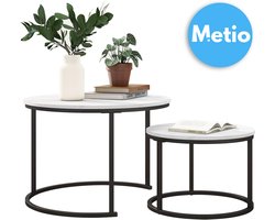 Metio - Ronde Salontafelset - 2 Stapelbare Tafels (Ø 70/50 cm) - Metalen Frame - Wit