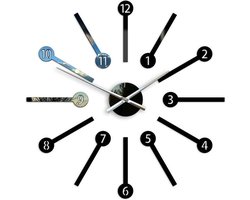 Metro Design Zelfklevende 3D Klok Cijfers & Strepen Ø 65 CM Kleur: Zwart Spiegel